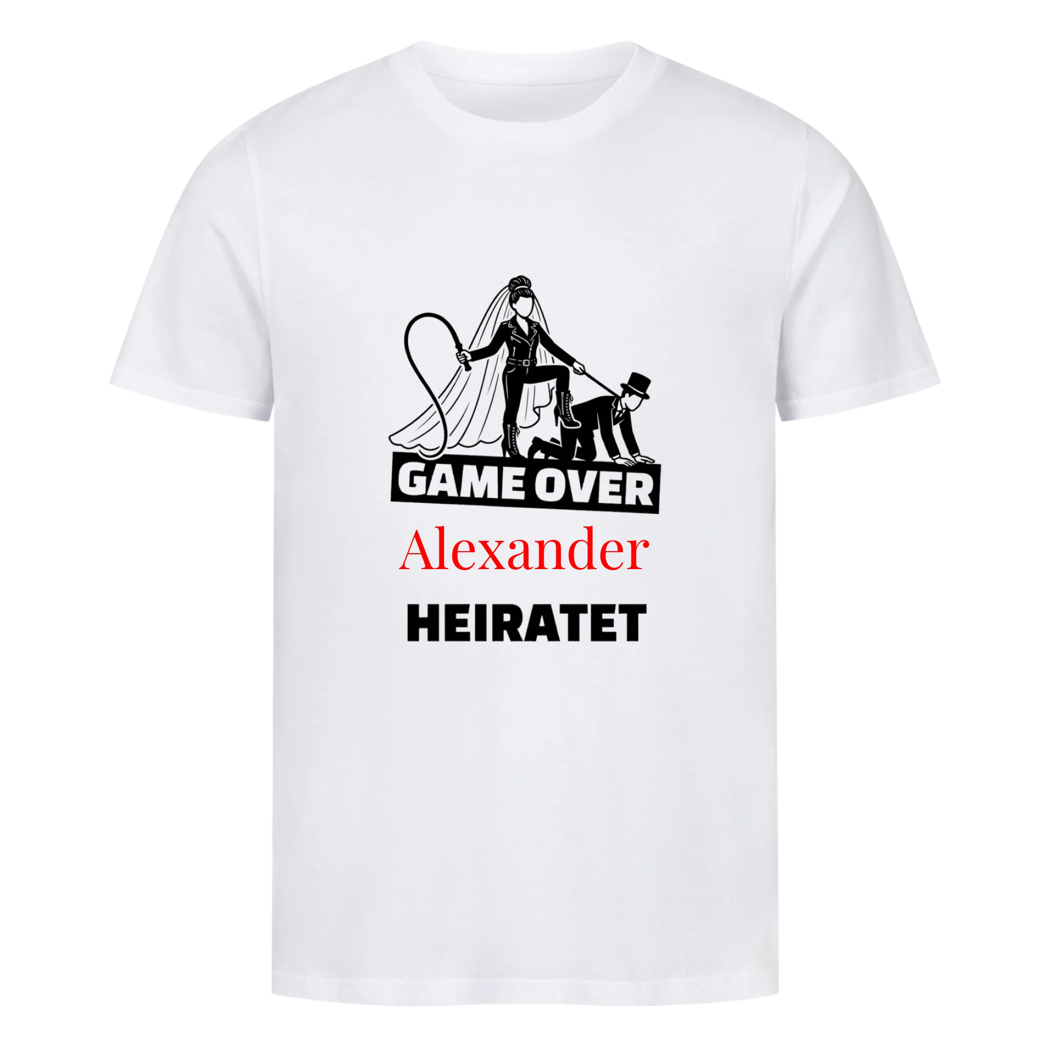 Junggesellenabschied T-Shirt – "Game Over" mit Wunschname