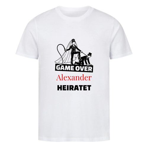Junggesellenabschied T-Shirt – "Game Over" mit Wunschname