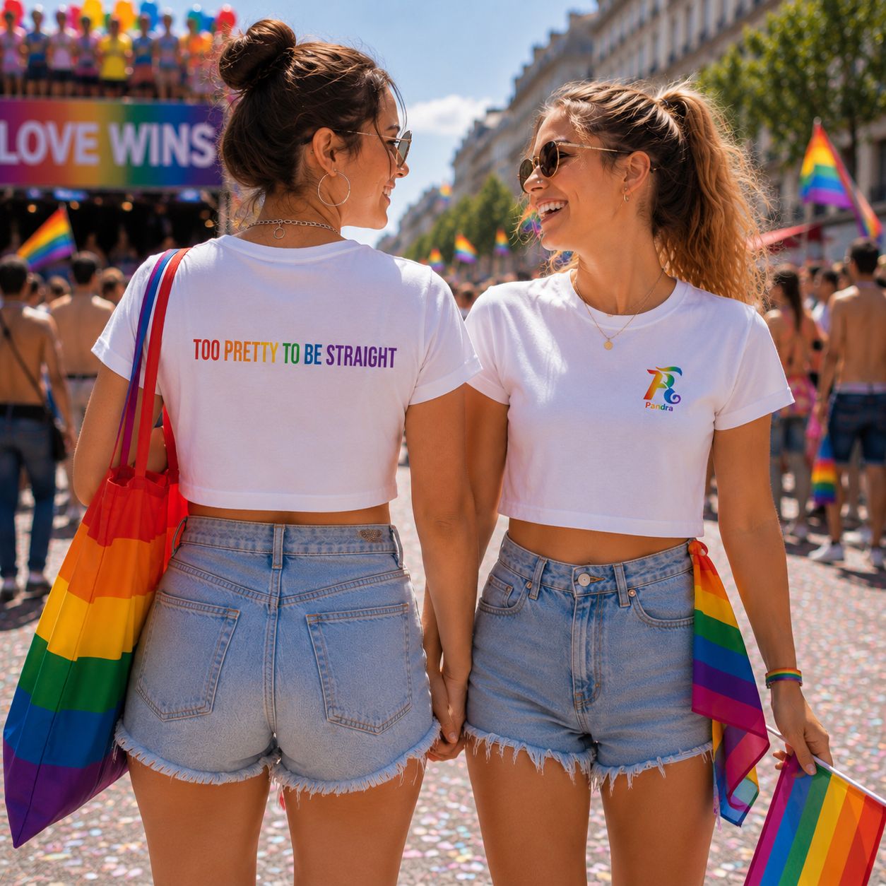 🌈 Ladies Cropped Tee – „Too Pretty to be Straight“