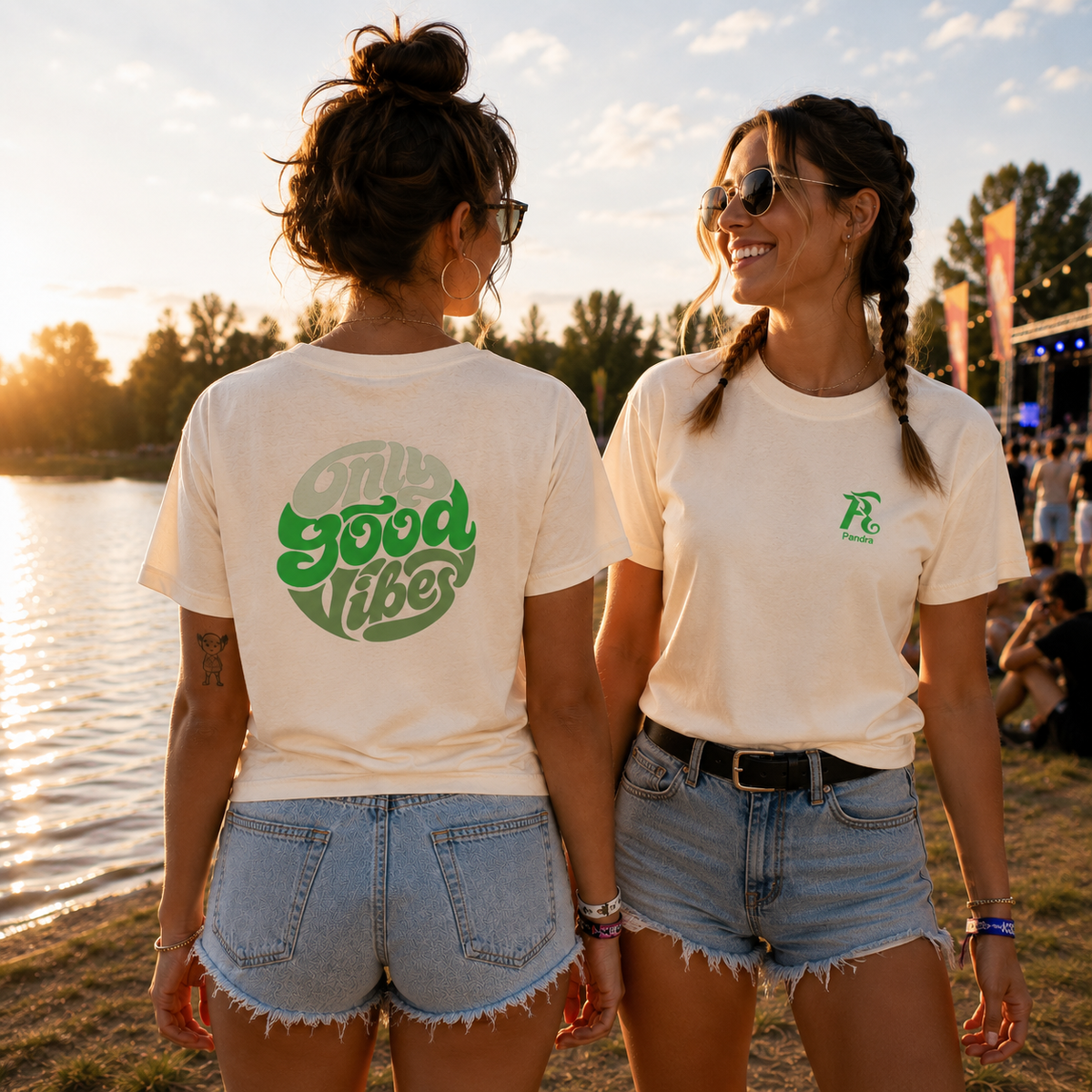 Damen Premium Statement T-Shirt „GOOD VIBES ONLY“-Grün