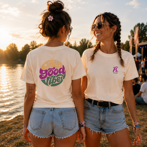 Damen Premium Statement T-Shirt „GOOD VIBES ONLY"-Lila