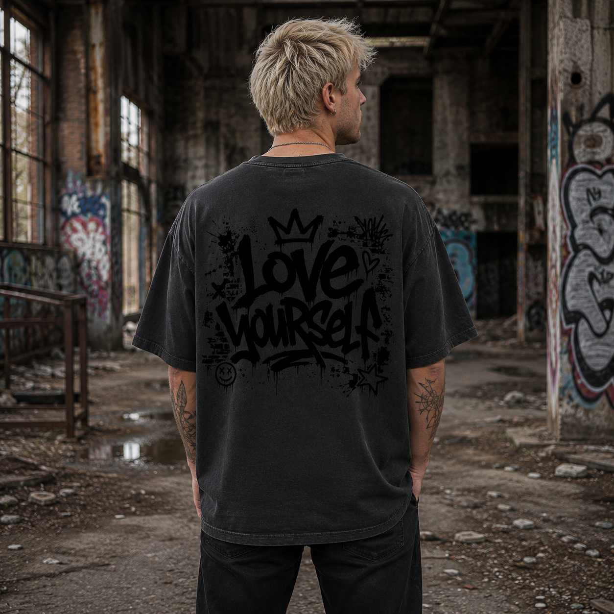 Unisex Premium Oversized Statement Shirt – „LOVE YOURSELF“ Black Edition