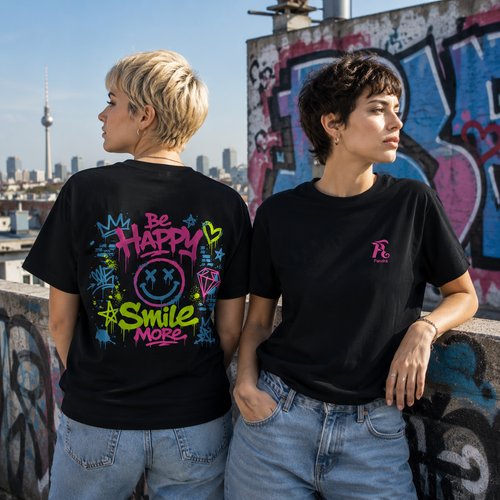 Damen Premium Statement Shirt „BE HAPPY...SMILE MORE“