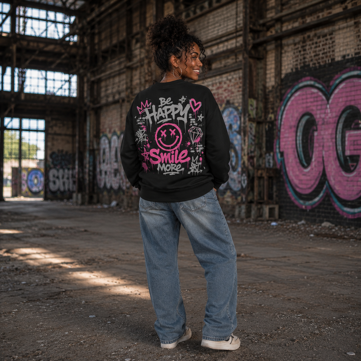 Unisex Premium Organic Statement Sweatshirt – „BE HAPPY...SMILE MORE“