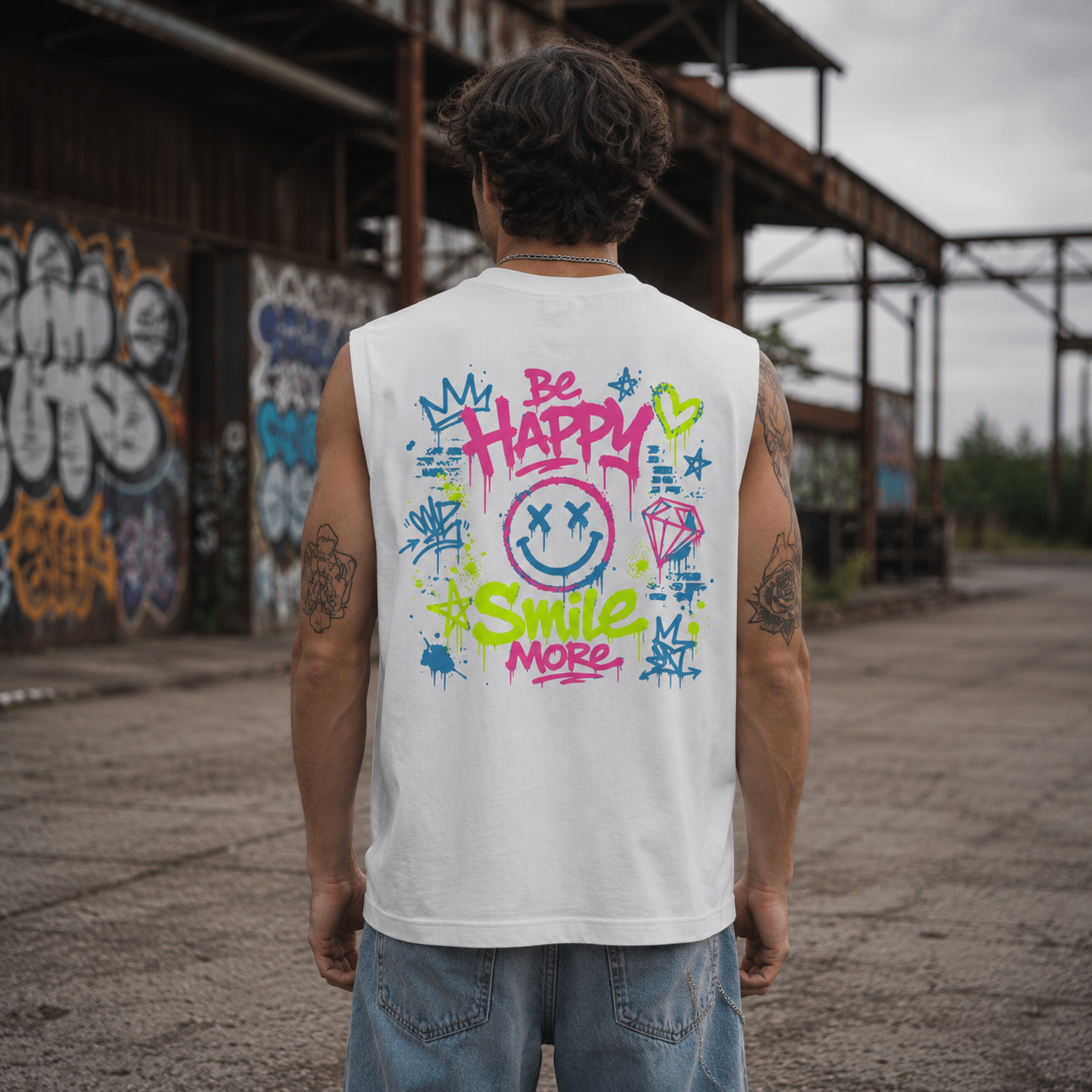 Unisex Premium Oversized Statement Top – „Be Happy...Smile More“