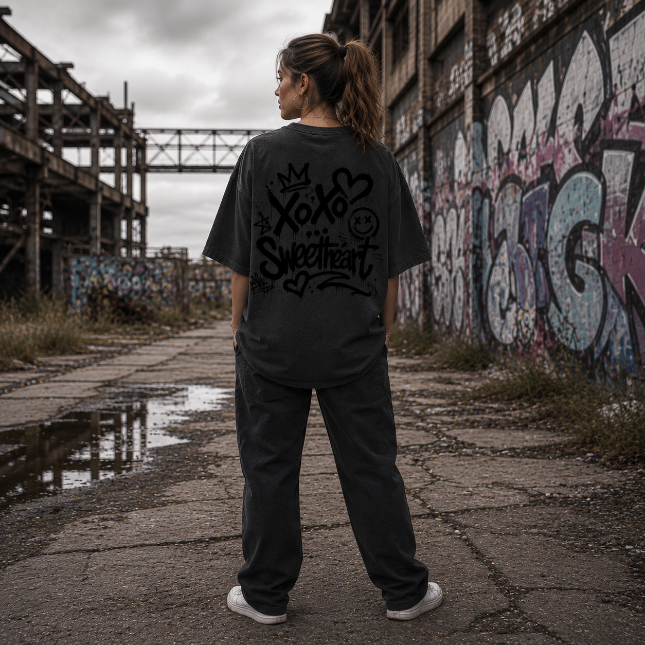 Unisex Premium Oversized Statement Shirt – „XOXO SWEETHEART“ Black Edition