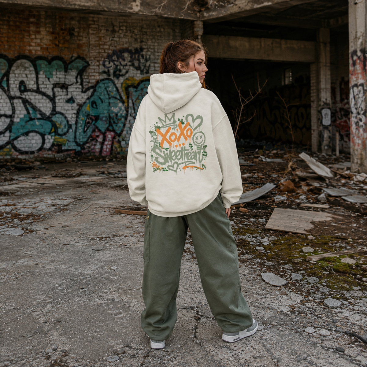 Unisex Premium Oversized Statement Hoodie – „XOXO...SWEETHEART“-Pastell