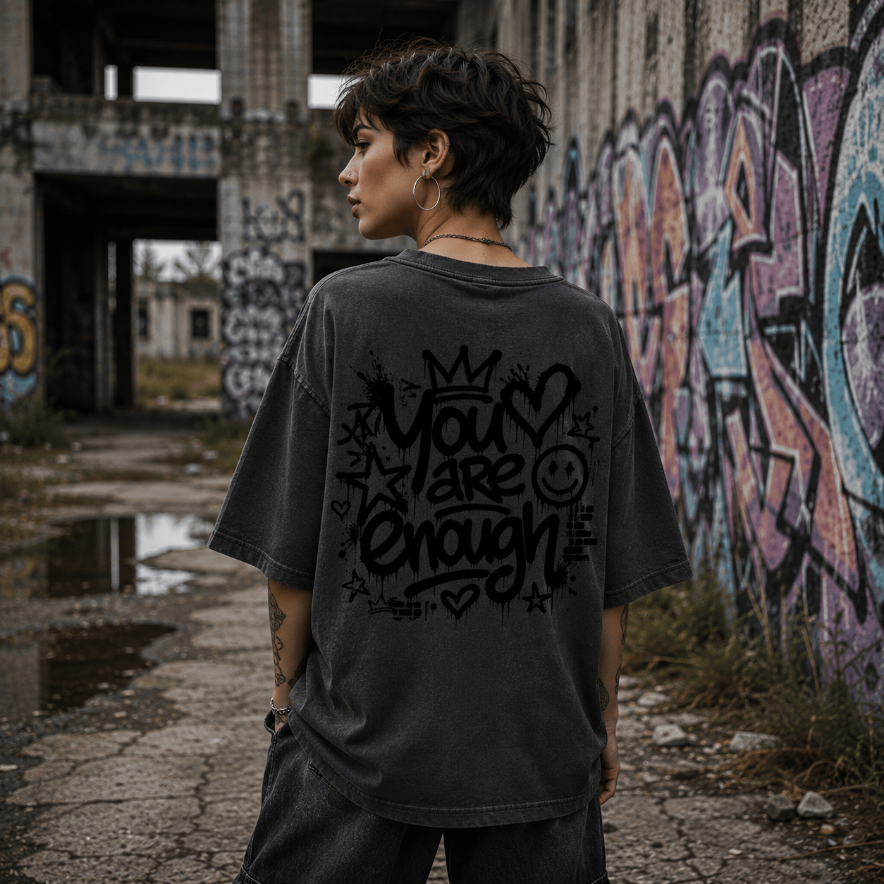 Unisex Premium Oversized Statement Shirt – „YOU ARE ENOUGH“-Black Edition