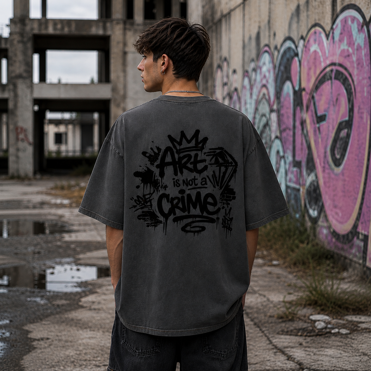 Unisex Premium Oversized Statement Shirt – „ART IS NOT A CRIME“ Black Edition