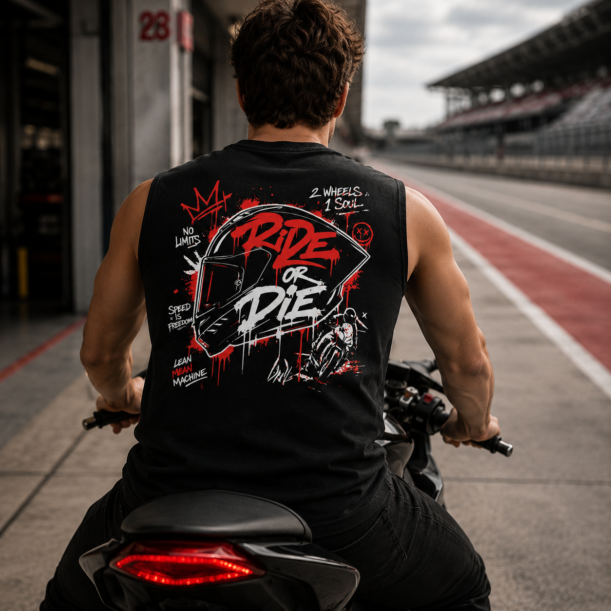 Oversize Sleeveless Top – „RIDE OR DIE“-ROT
