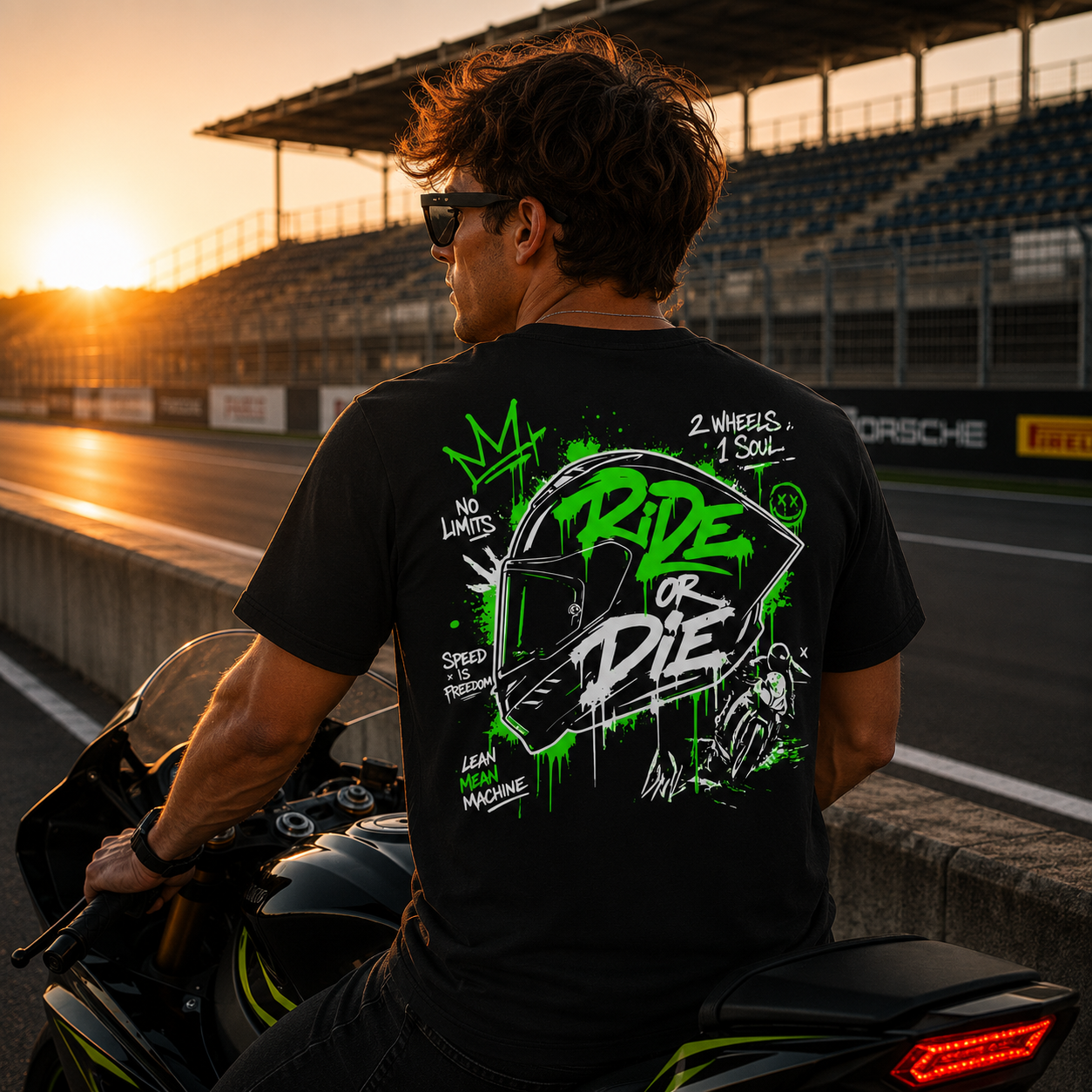 Herren Premium T-Shirt – „RIDE OR DIE“-NEONGRÜN