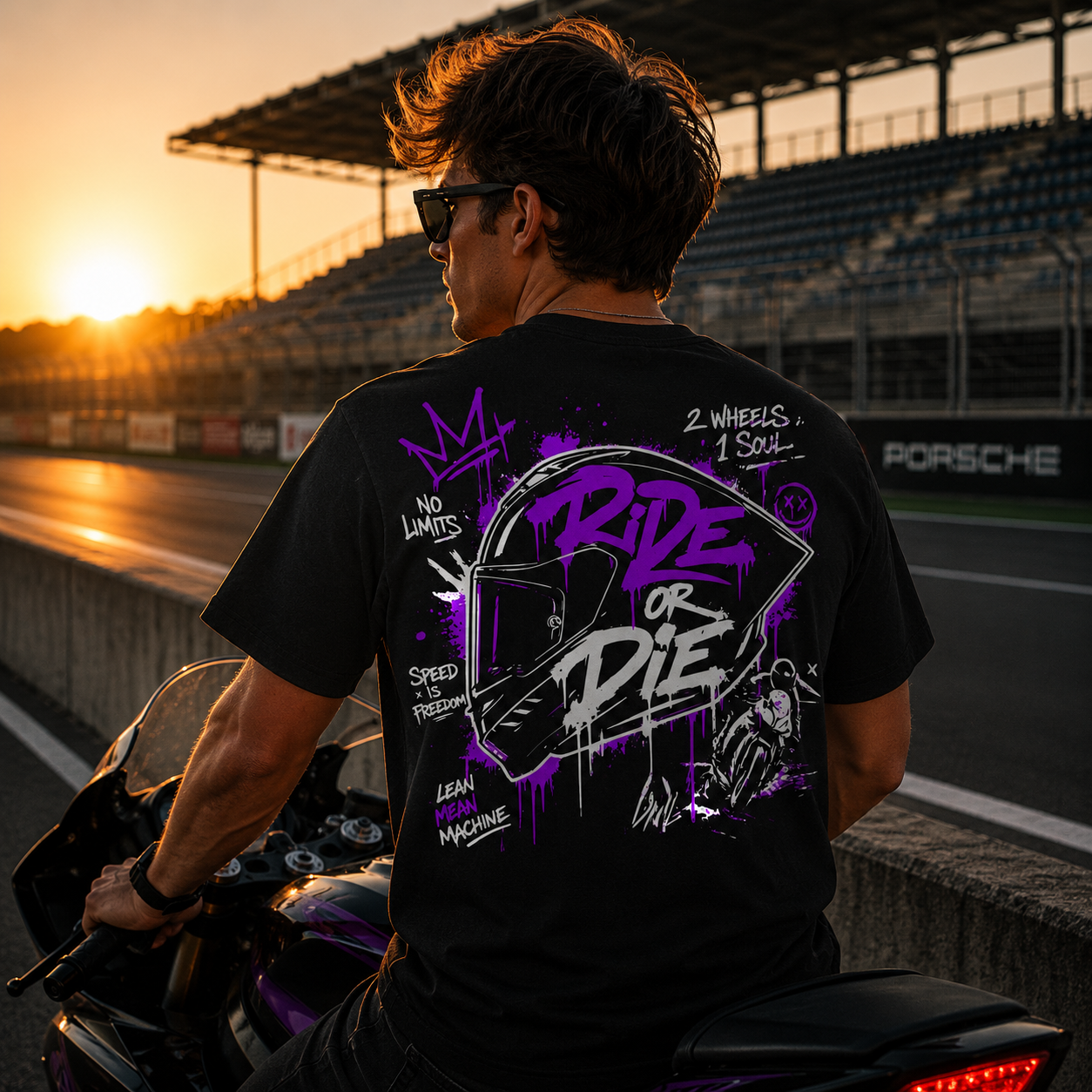 Herren Premium T-Shirt – „RIDE OR DIE“-LILA