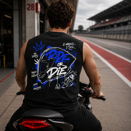 Oversize Sleeveless Top – „RIDE OR DIE“-BLAU