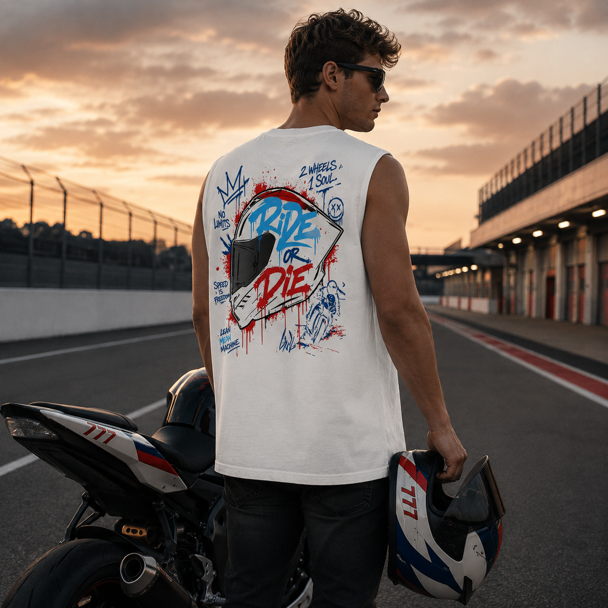 Unisex Oversized Statement Top – „RIDE OR DIE“-Blautöne-Rot