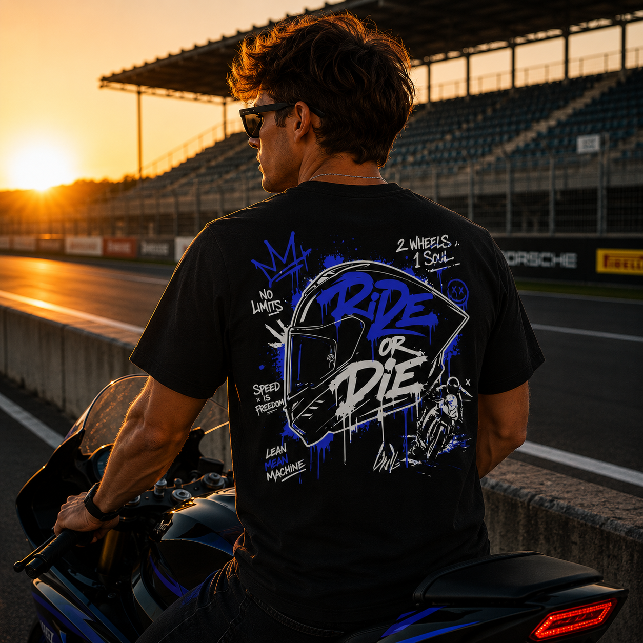 Herren Premium-T-Shirt – „RIDE OR DIE“-Blau