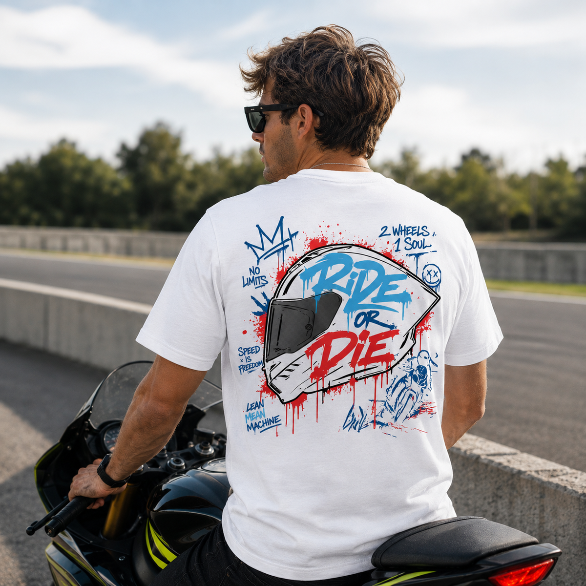 Herren Premium-T-Shirt – „RIDE OR DIE“-Blautöne-Rot