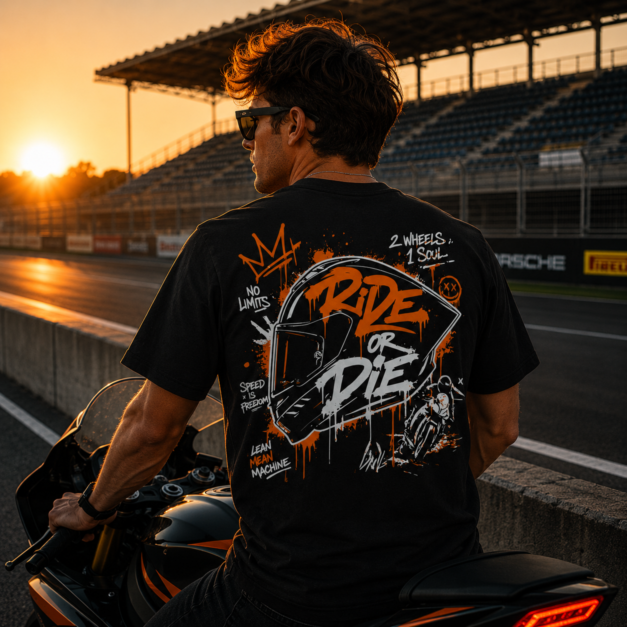Herren Premium T-Shirt – „RIDE OR DIE“-NEONORANGE