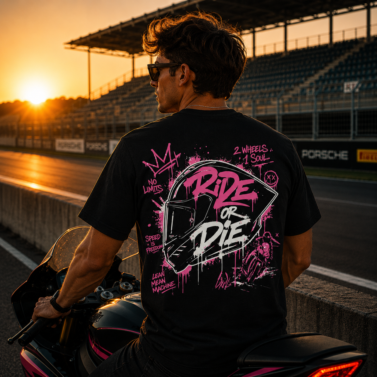 Herren Premium T-Shirt – „RIDE OR DIE“-PINK