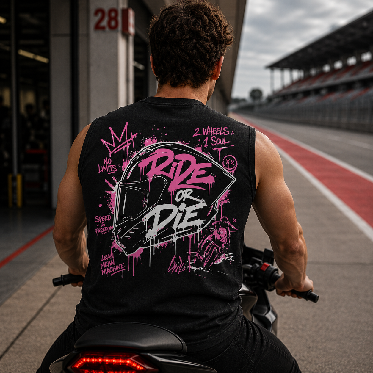Oversize Sleeveless Top – „RIDE OR DIE“-PINK