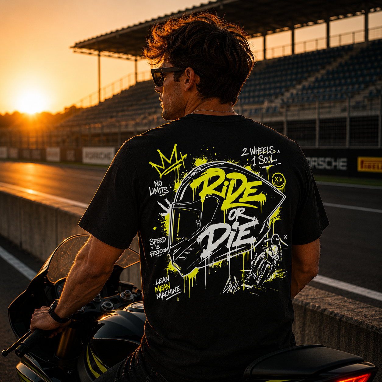 Herren Premium T-Shirt – „RIDE OR DIE“-GELB
