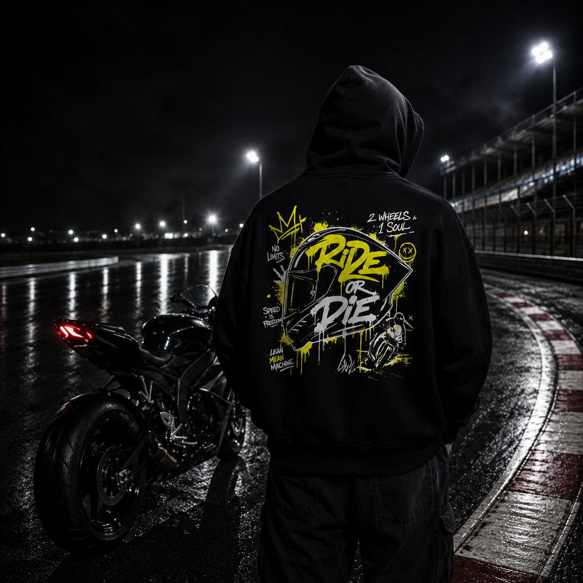 Unisex Premium Oversized Statement Hoodie – „RIDE OR DIE“-Leuchtgelb