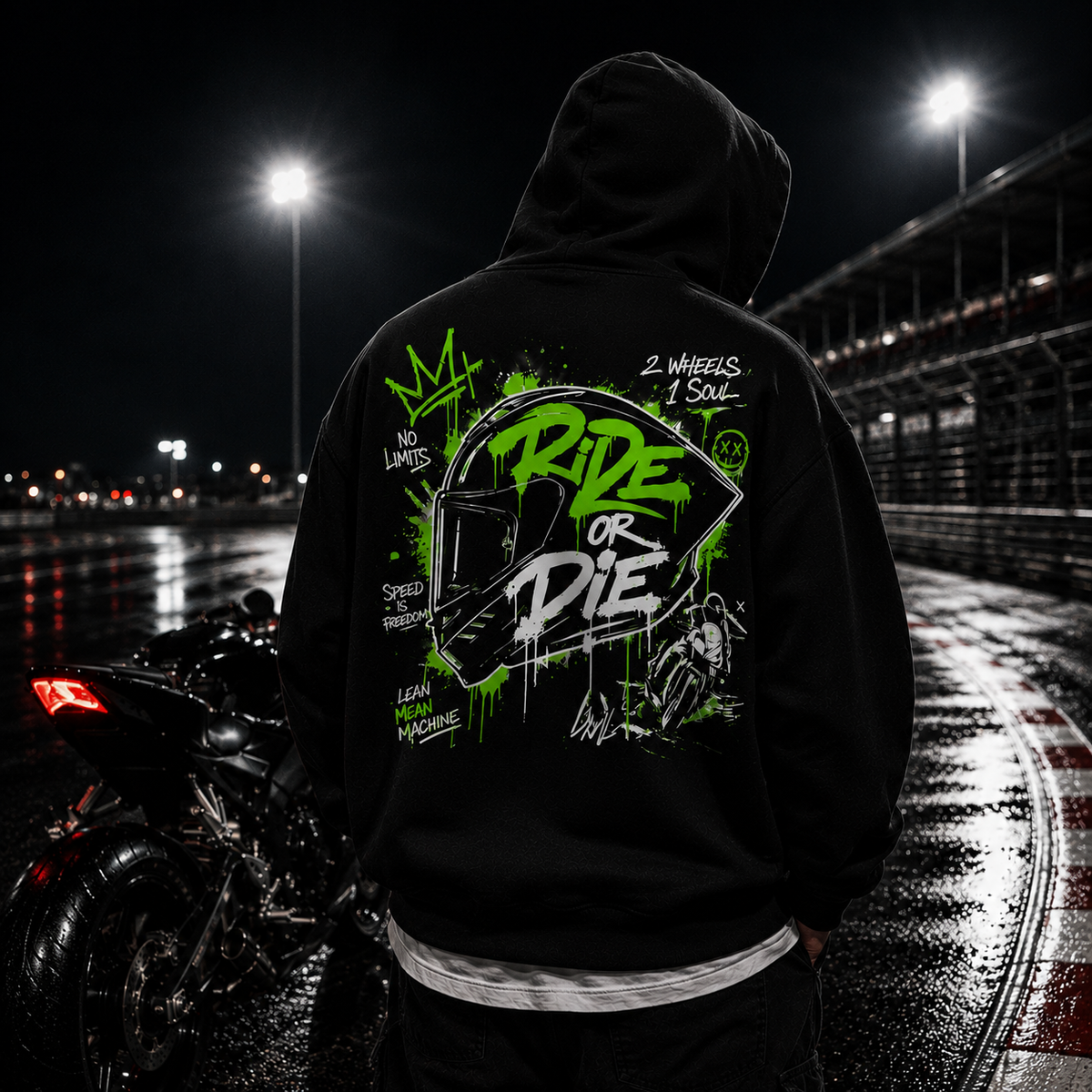 Unisex Premium Oversized Statement Hoodie – „RIDE OR DIE“-Neongrün