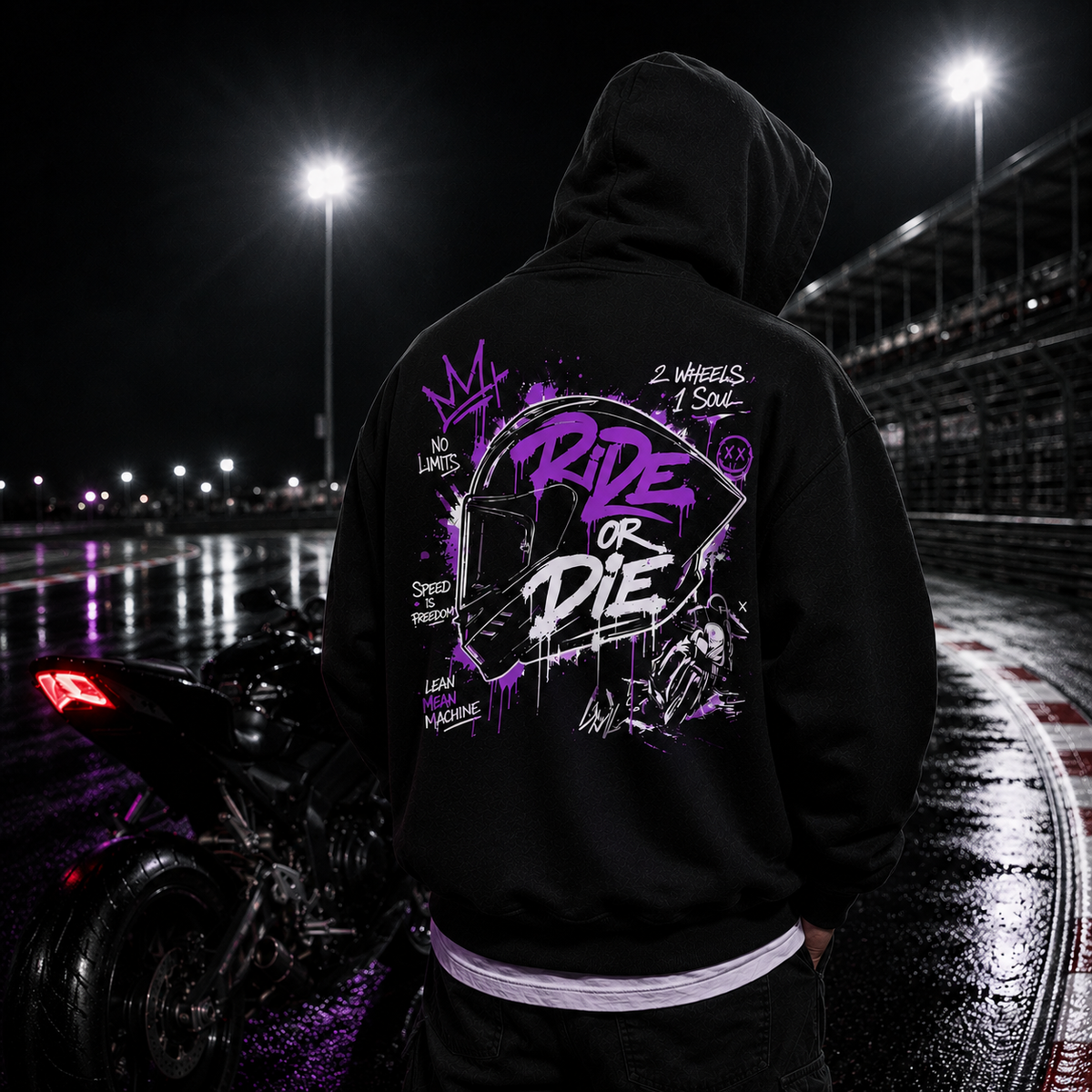 Unisex Premium Oversized Statement Hoodie – „RIDE OR DIE“-Lila