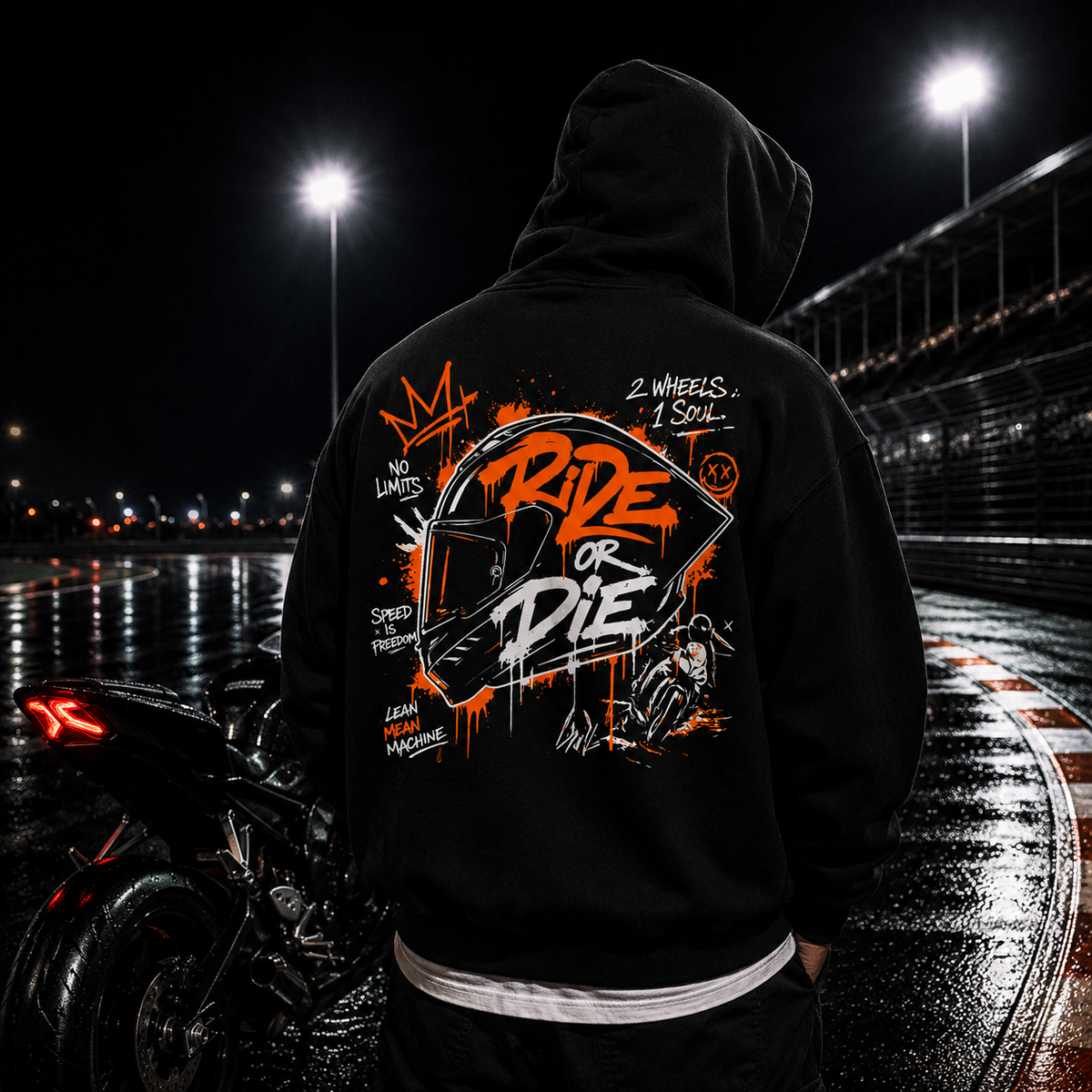 Unisex Premium Oversized Statement Hoodie – „RIDE OR DIE“-Neonorange