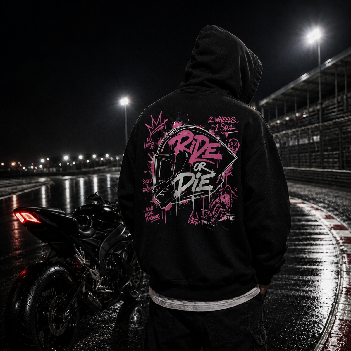 Unisex Premium Oversized Statement Hoodie – „RIDE OR DIE“-Pink