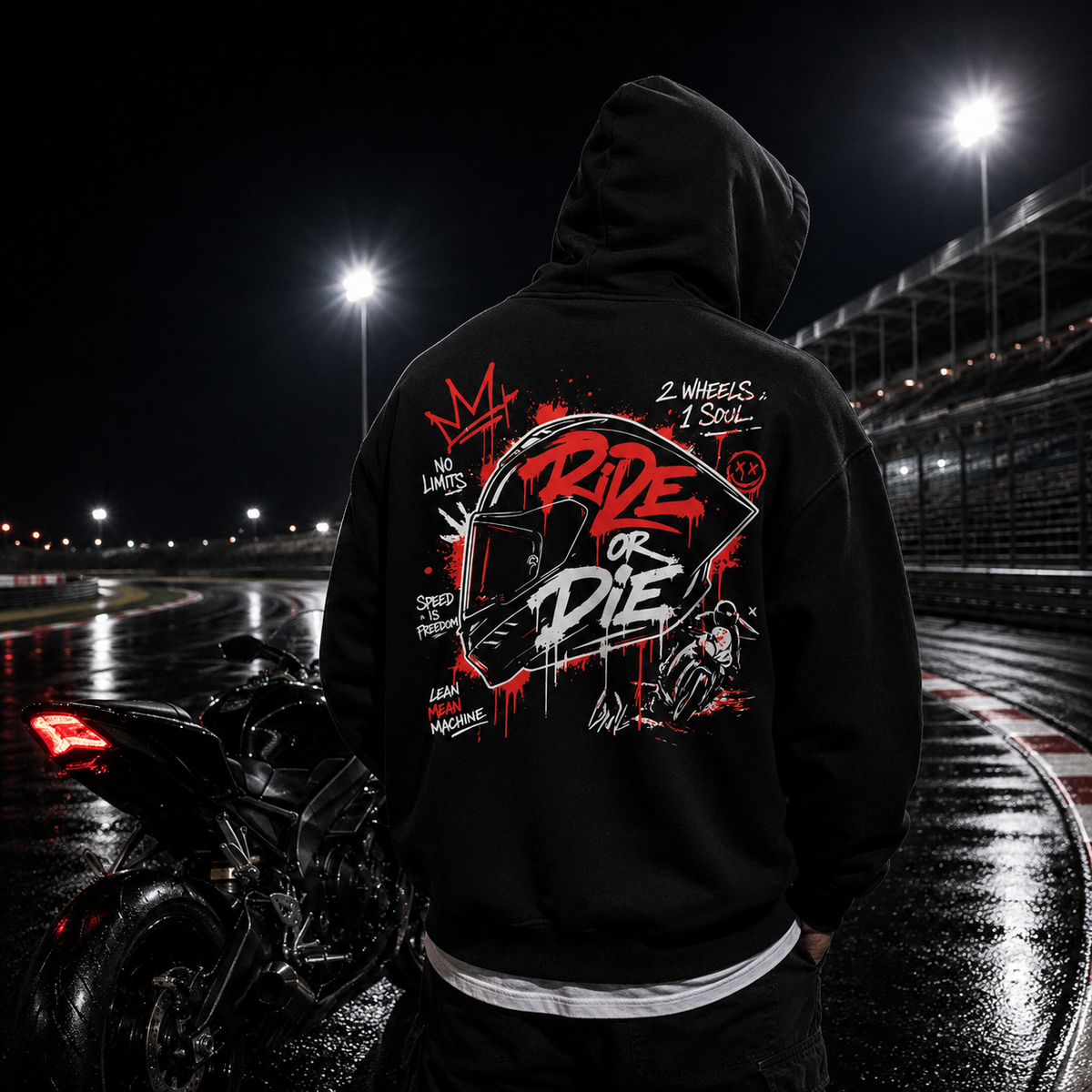 Unisex Premium Oversized Statement Hoodie – „RIDE OR DIE“-Rot