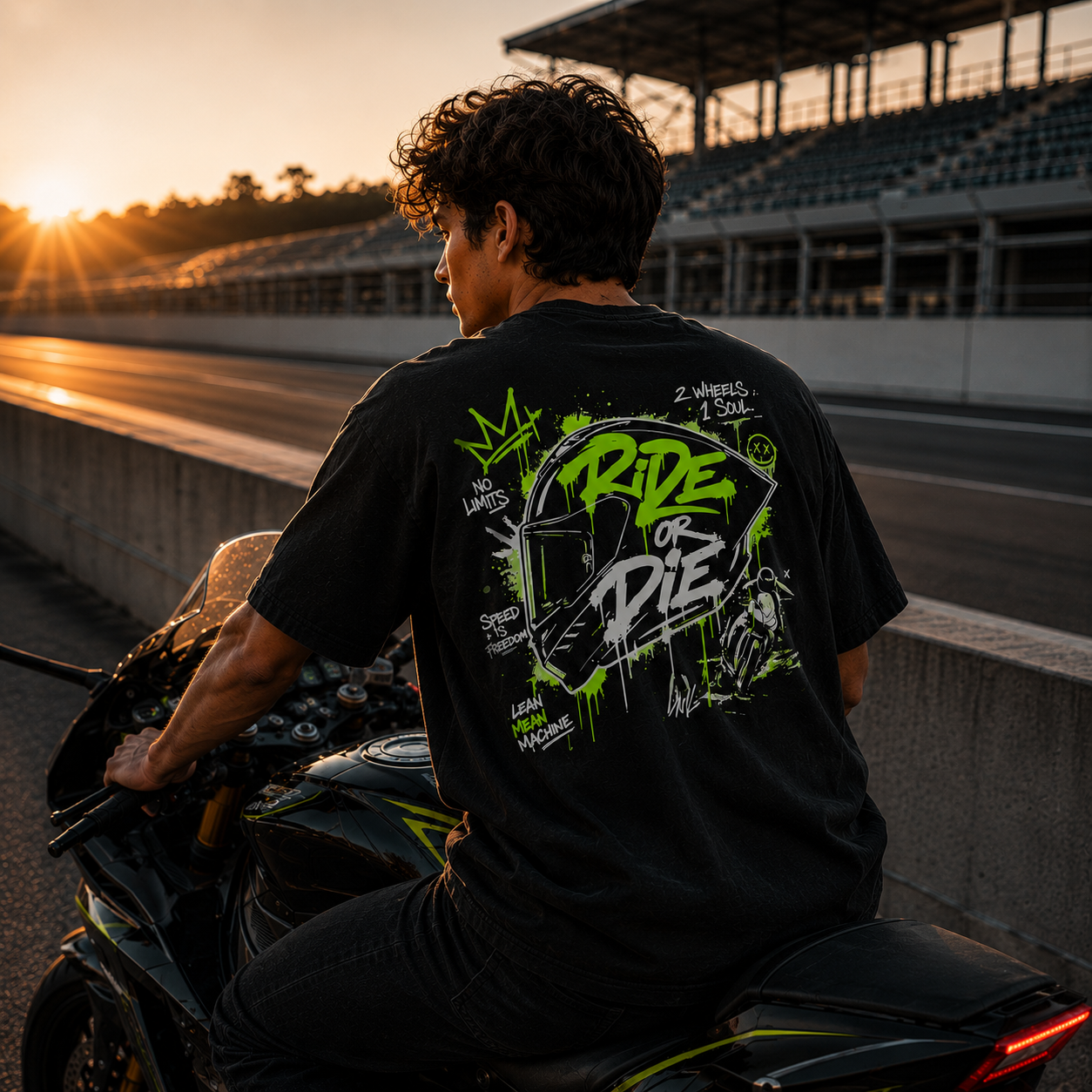 Premium Oversized Statement Shirt – „RIDE OR DIE“-NEONGRÜN