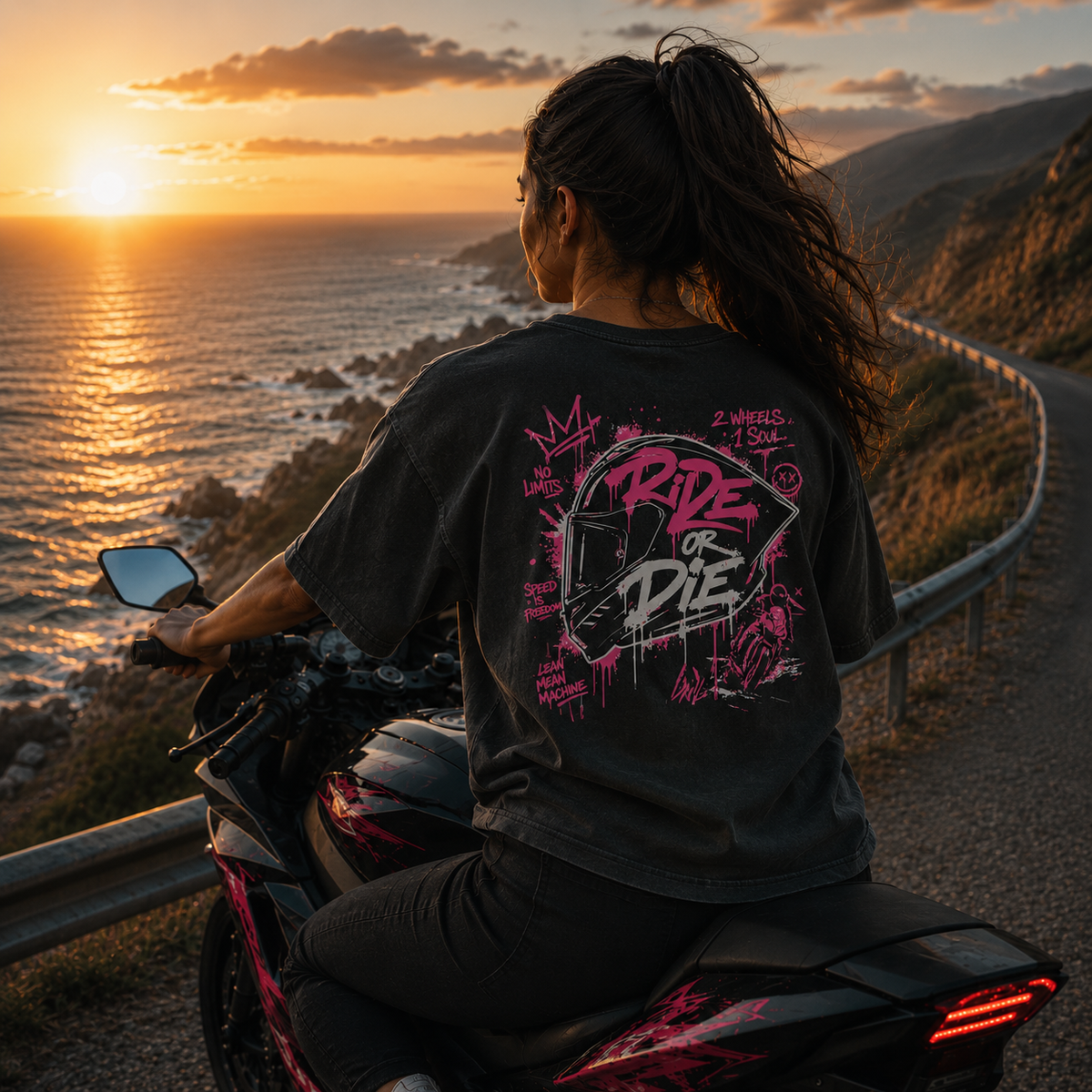 Unisex Premium Oversized Statement Shirt – „RIDE OR DIE“-Pink