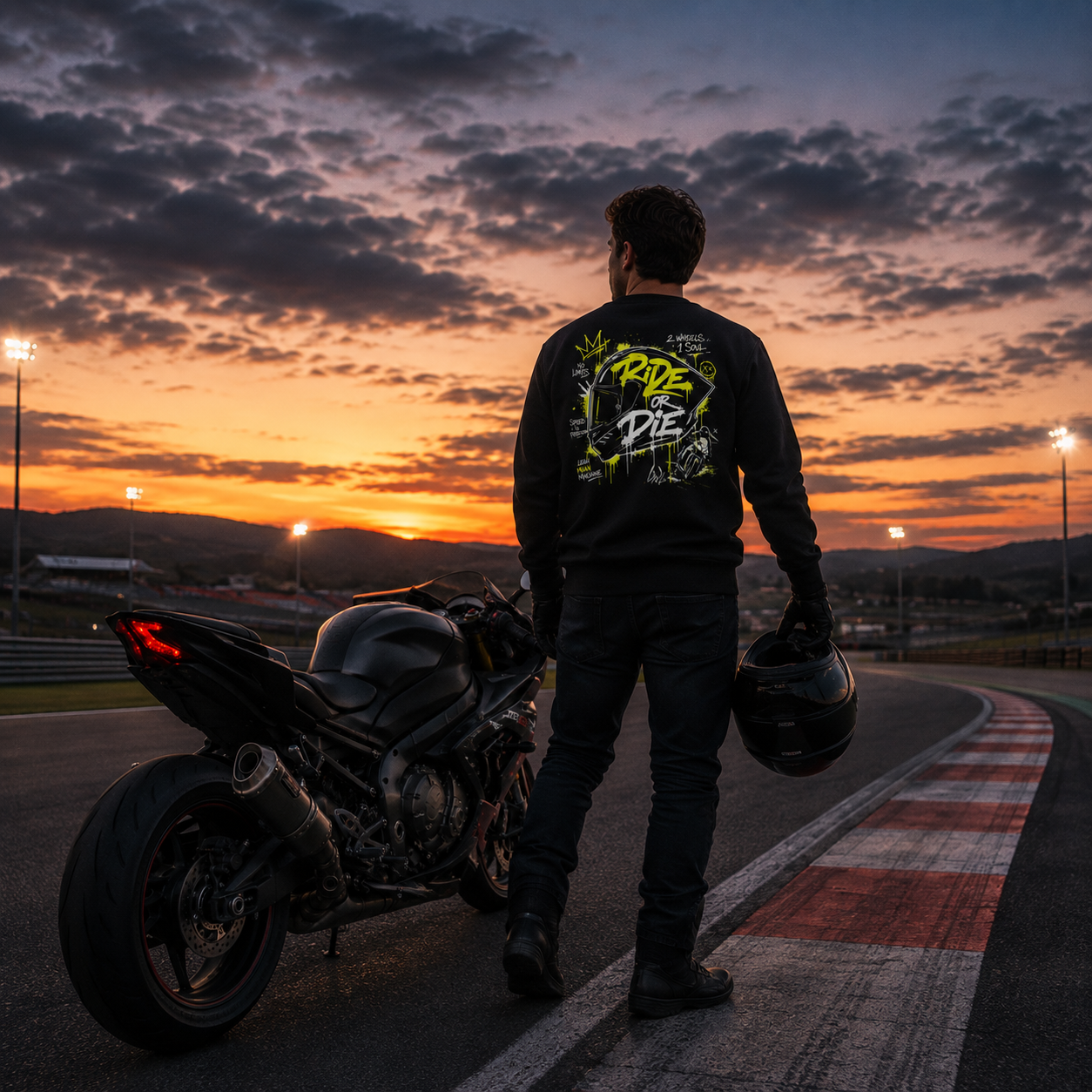 Unisex Premium Sweatshirt – „RIDE OR DIE“-Leuchtgelb