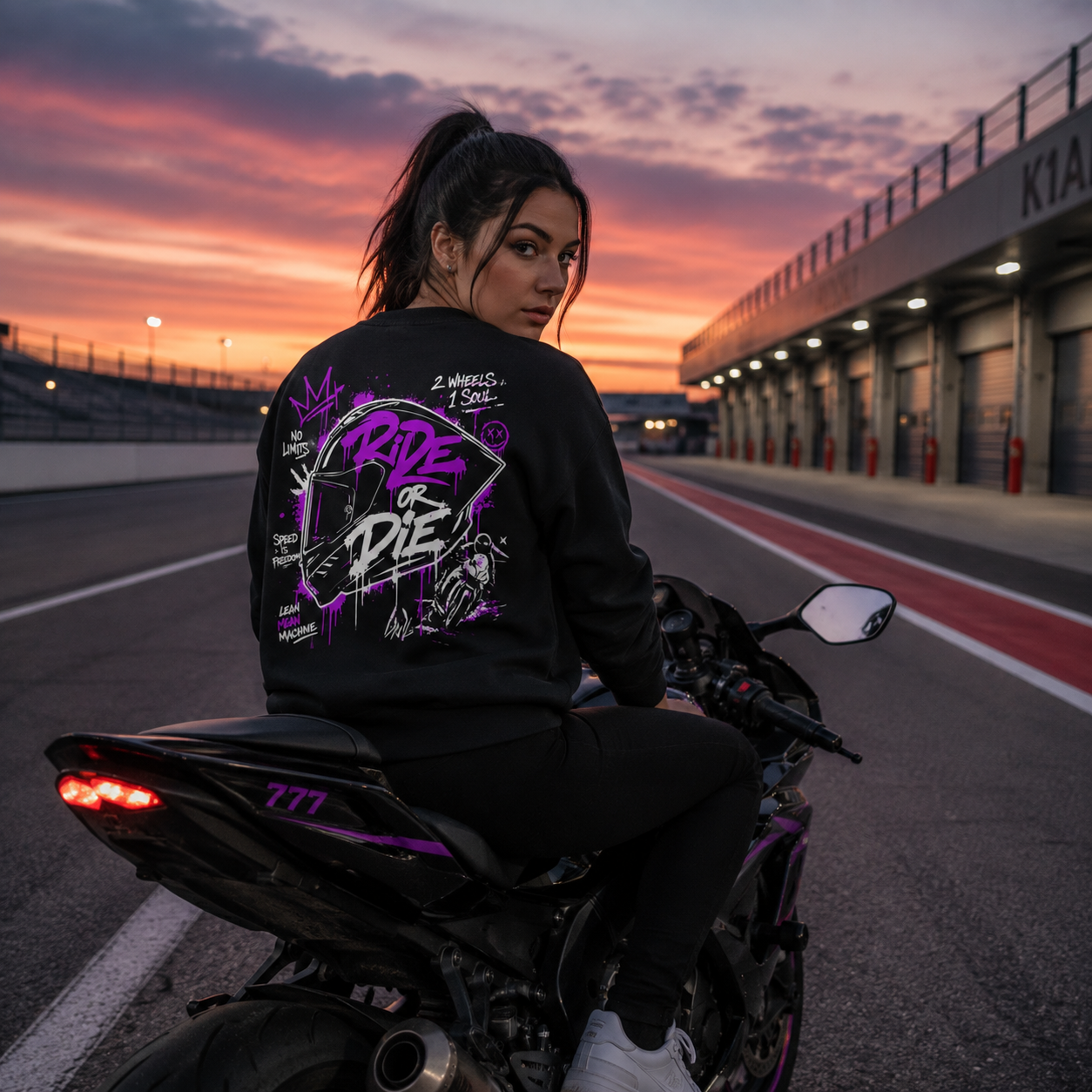 Unisex Premium Sweatshirt – „RIDE OR DIE“-Lila