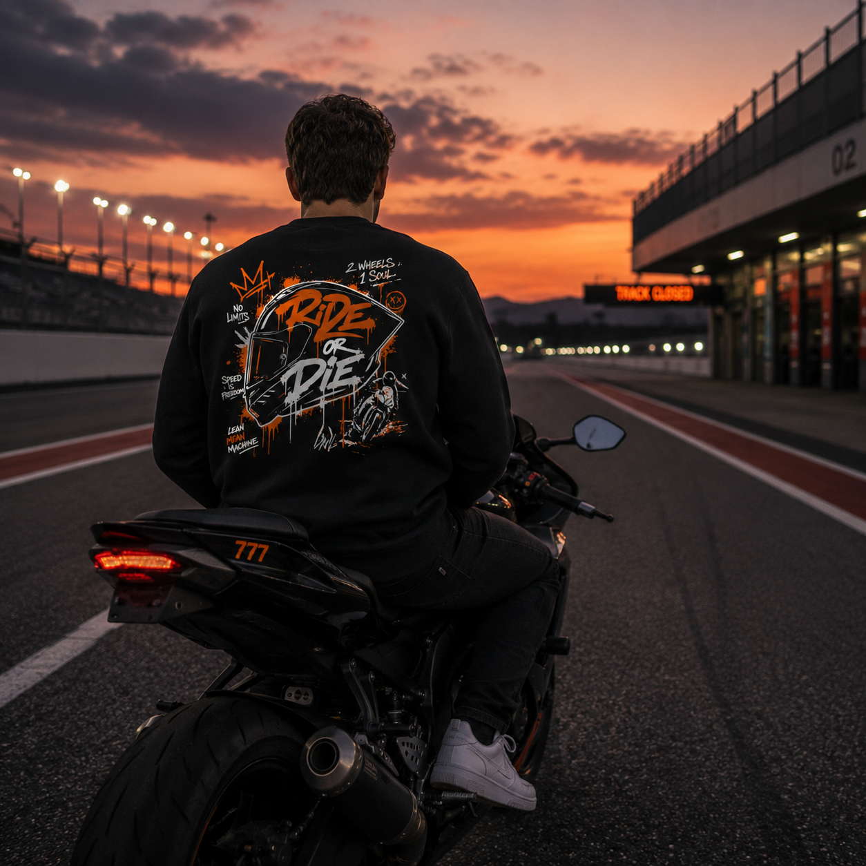 Unisex Premium Sweatshirt – „RIDE OR DIE“-Neonorange