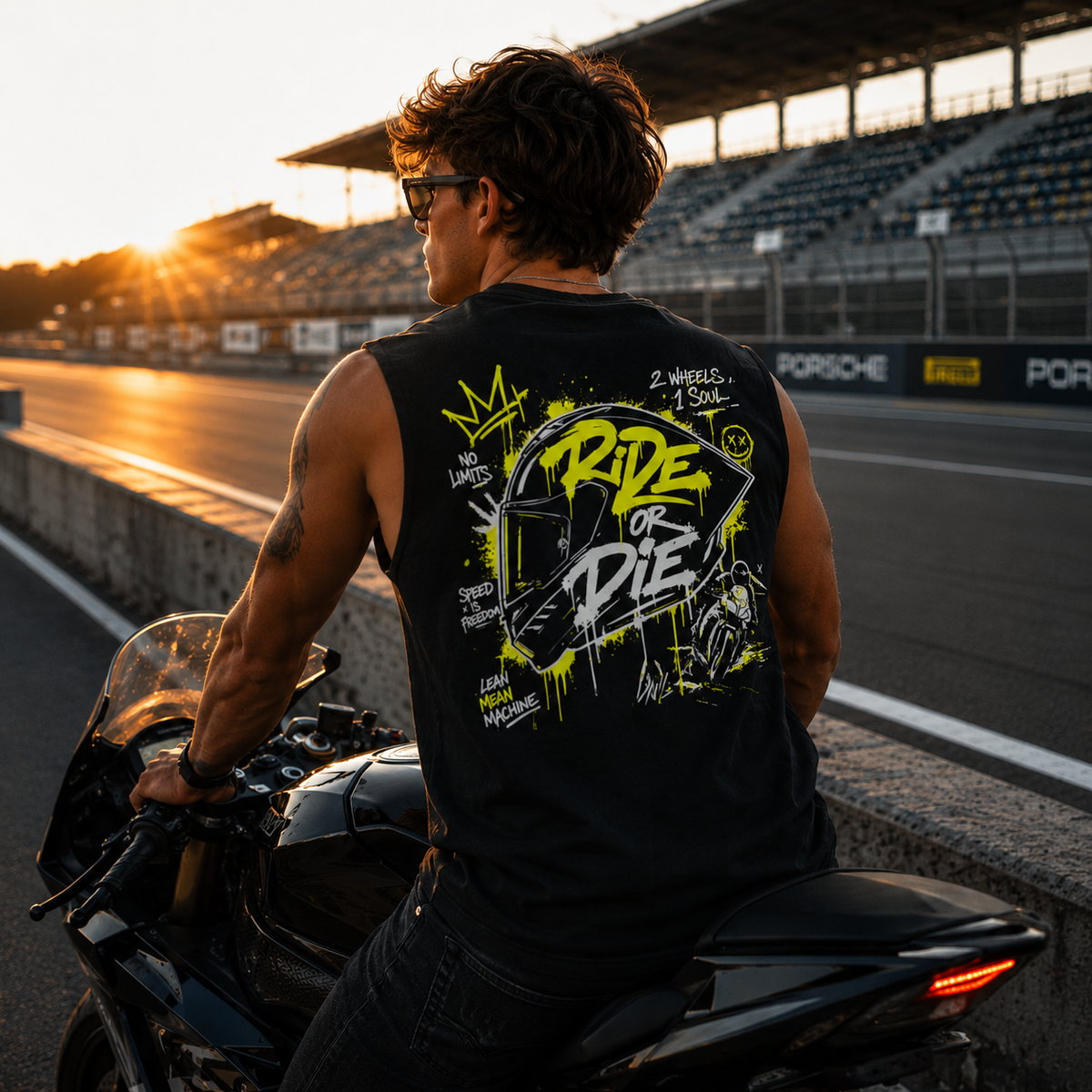 Unisex Oversized Statement Top – „RIDE OR DIE“-Leuchtgelb
