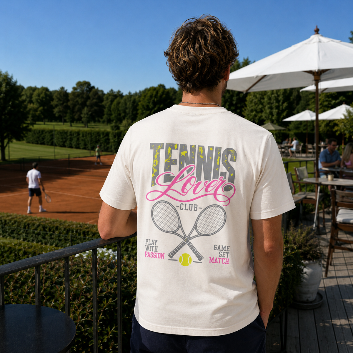 Herren Premium T-Shirt – „TENNIS LOVER CLUB“-Pink
