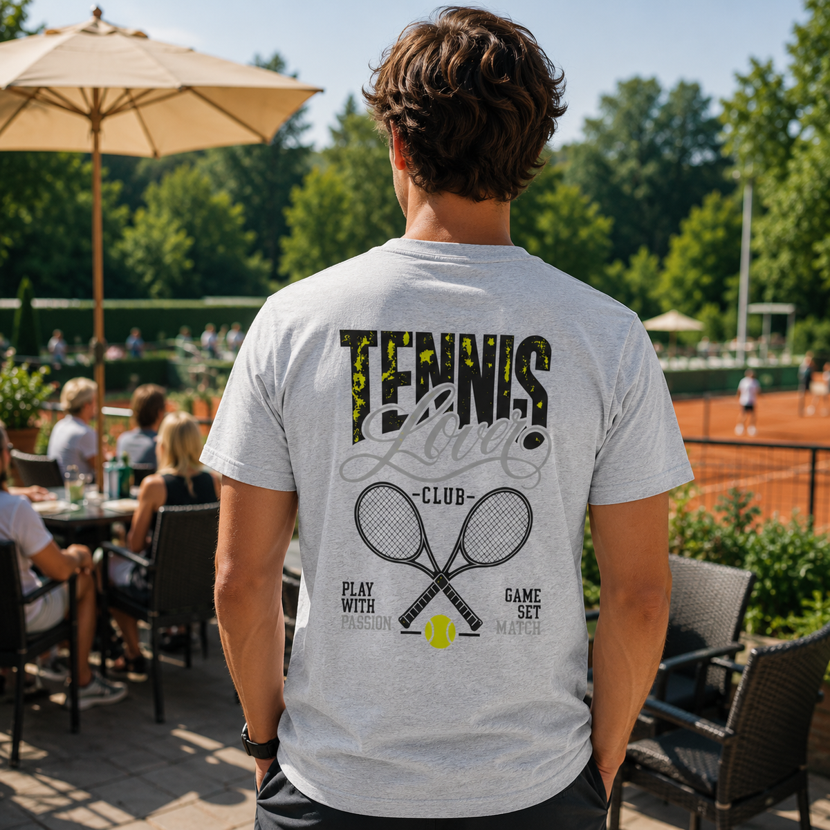 Herren Premium T-Shirt – „TENNIS LOVER CLUB“-Grau