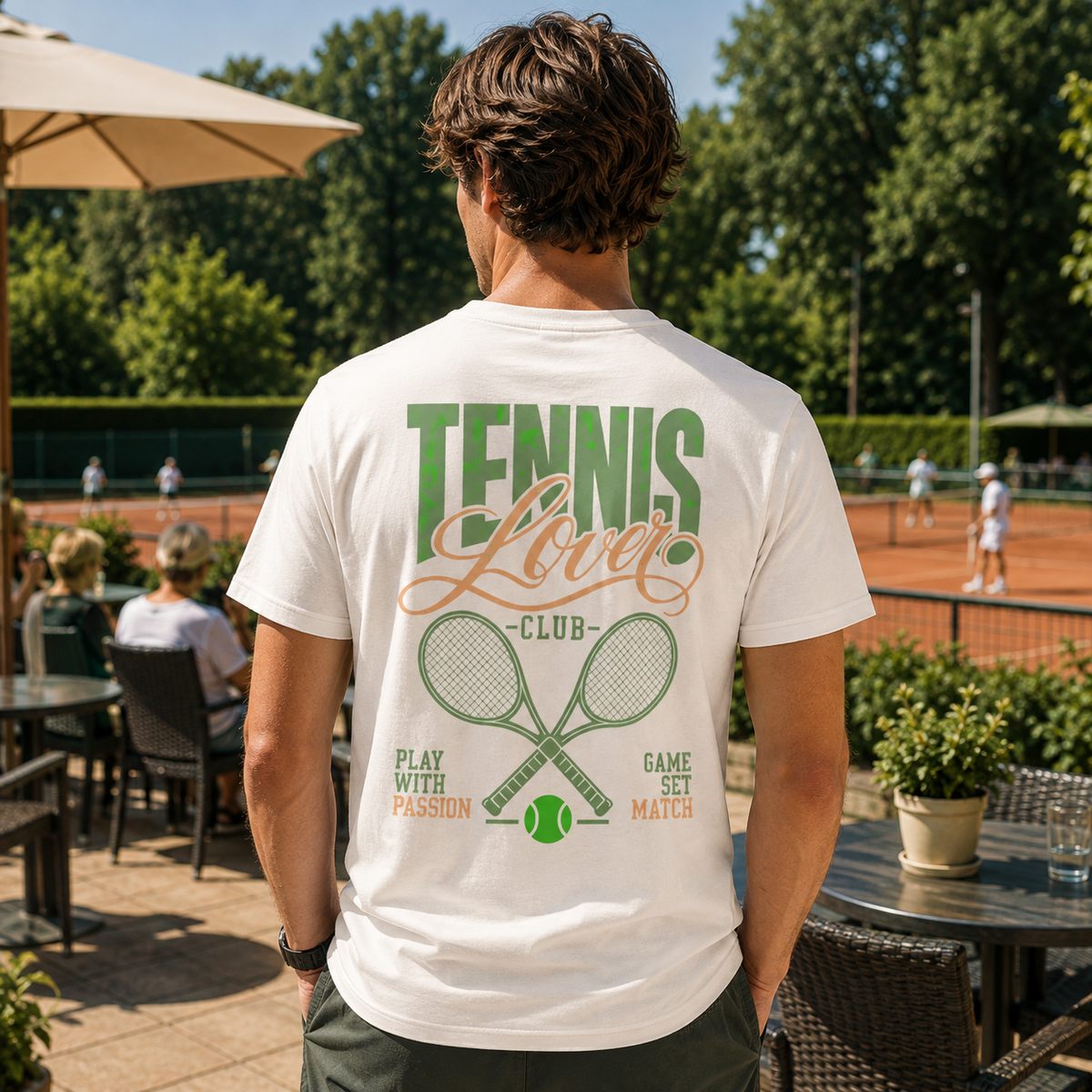 Herren Premium T-Shirt – „TENNIS LOVER CLUB“-Beige/Grün