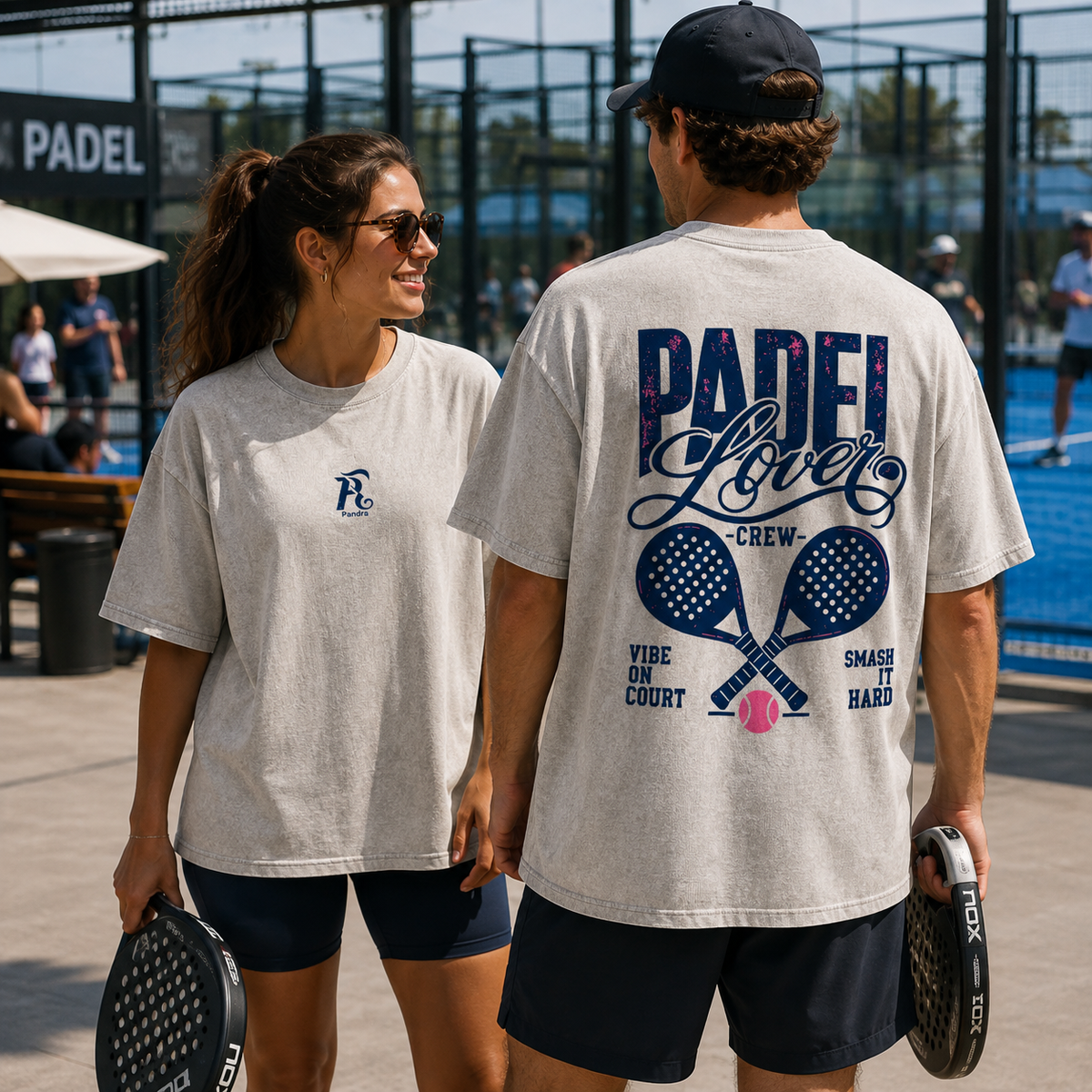 Unisex Premium Oversized Statement Shirt – „PADEL LOVER CREW"-Navy-Blau-Pink