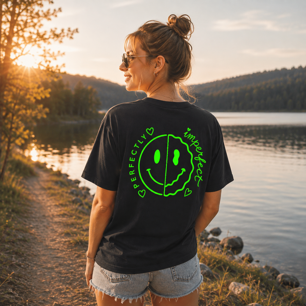 Damen Premium Organic Statement T-Shirt „PERFECTLY IMPERFECT“-Neongrün