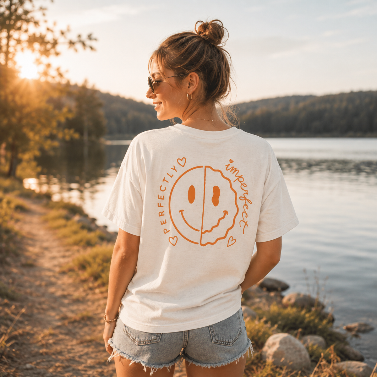 Damen Premium Organic Statement T-Shirt „PERFECTLY IMPERFECT“-Apricot