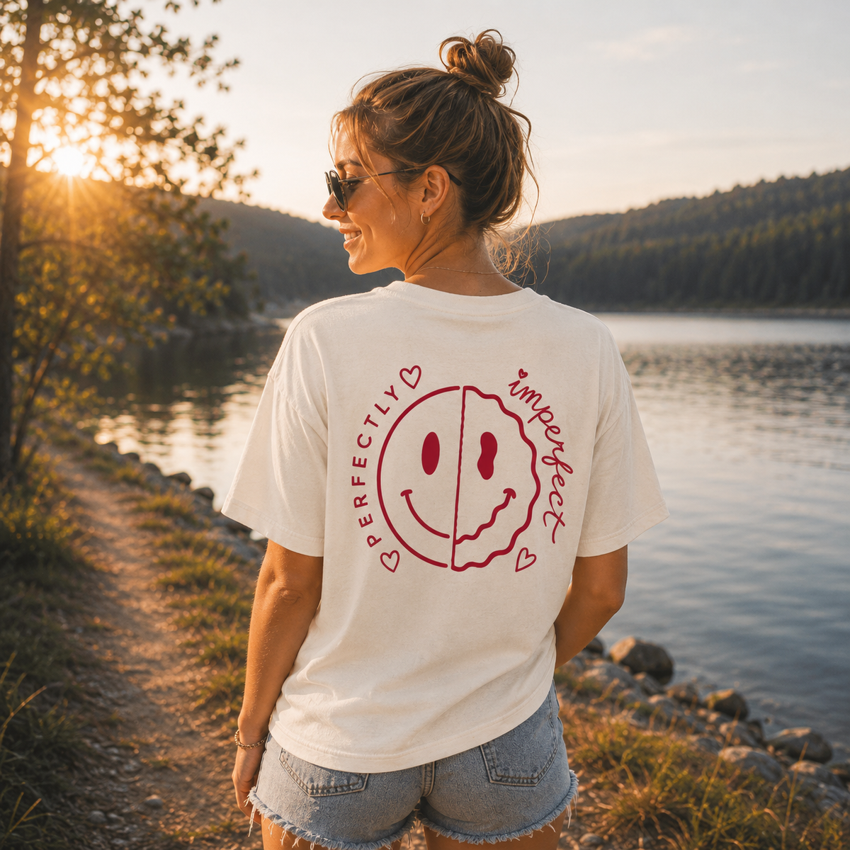 Damen Premium Organic Statement T-Shirt „PERFECTLY IMPERFECT“-Weinrot