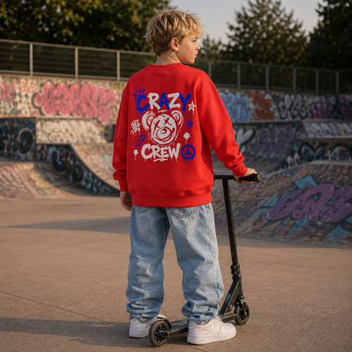 Classic Kids Sweatshirt – „CRAZY CREW“-Blau/Weiß