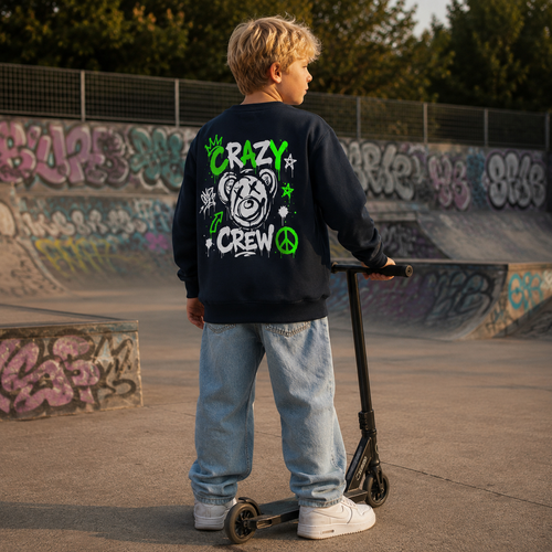 Classic Kids Sweatshirt – „CRAZY CREW“-Grün/Weiß