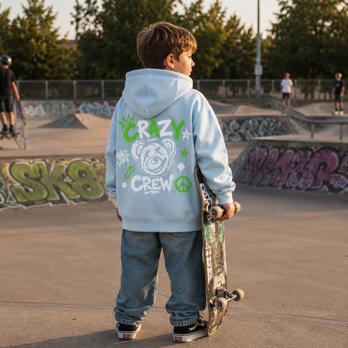 Classic Kids Hoodie – „CRAZY CREW“-Grün/Weiß