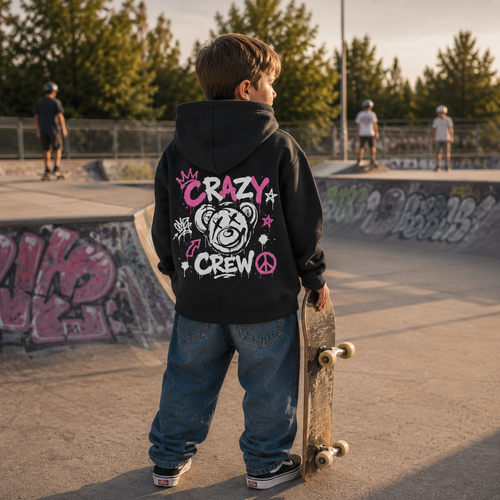 Classic Kids Hoodie „Crazy Crew“-Pink