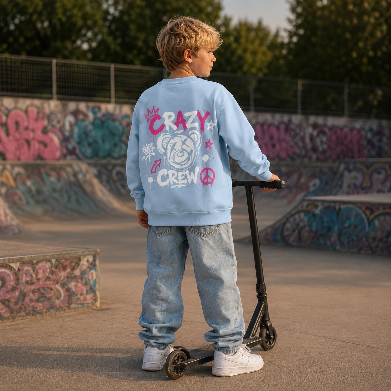 Classic Kids Sweatshirt – „CRAZY CREW“-Pink/Weiß
