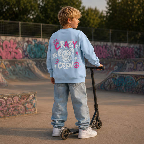 Classic Kids Sweatshirt – „CRAZY CREW“-Pink/Weiß