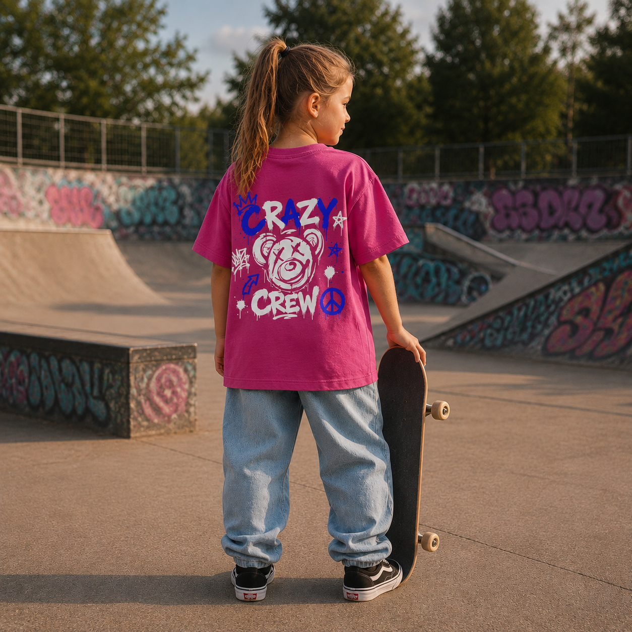 Premium Kids Shirt – „CRAZY CREW“-Blau/Weiß